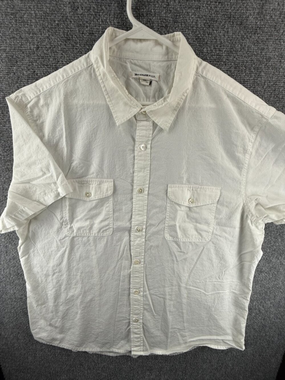 John Varvatos USA Short Sleeve White Button Up Shirt Pockets 2XL Cotton Men
